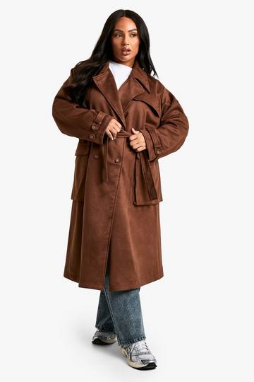 Plus Suède Trenchcoat Met Ceintuur chocolate