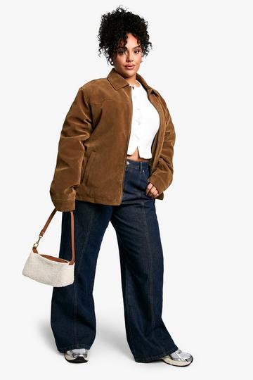 Plus Suede Collared Relaxed Jacket tan