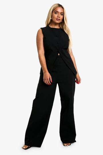 Plus Super Stretch Longline Waistcoat & Straight Leg Trousers black