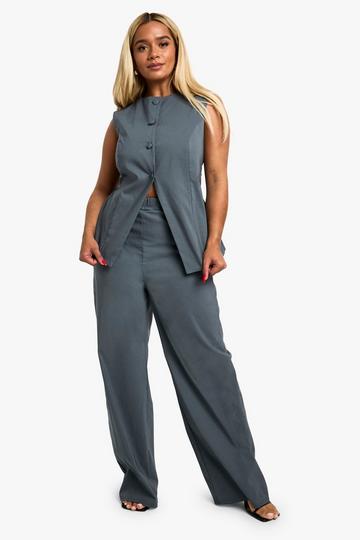 Plus Super Stretch Longline Waistcoat & Straight Leg Trousers slate grey