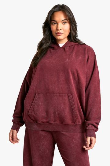 Plus Burgundy Premium Overdye Oversized Hoodie burgundy