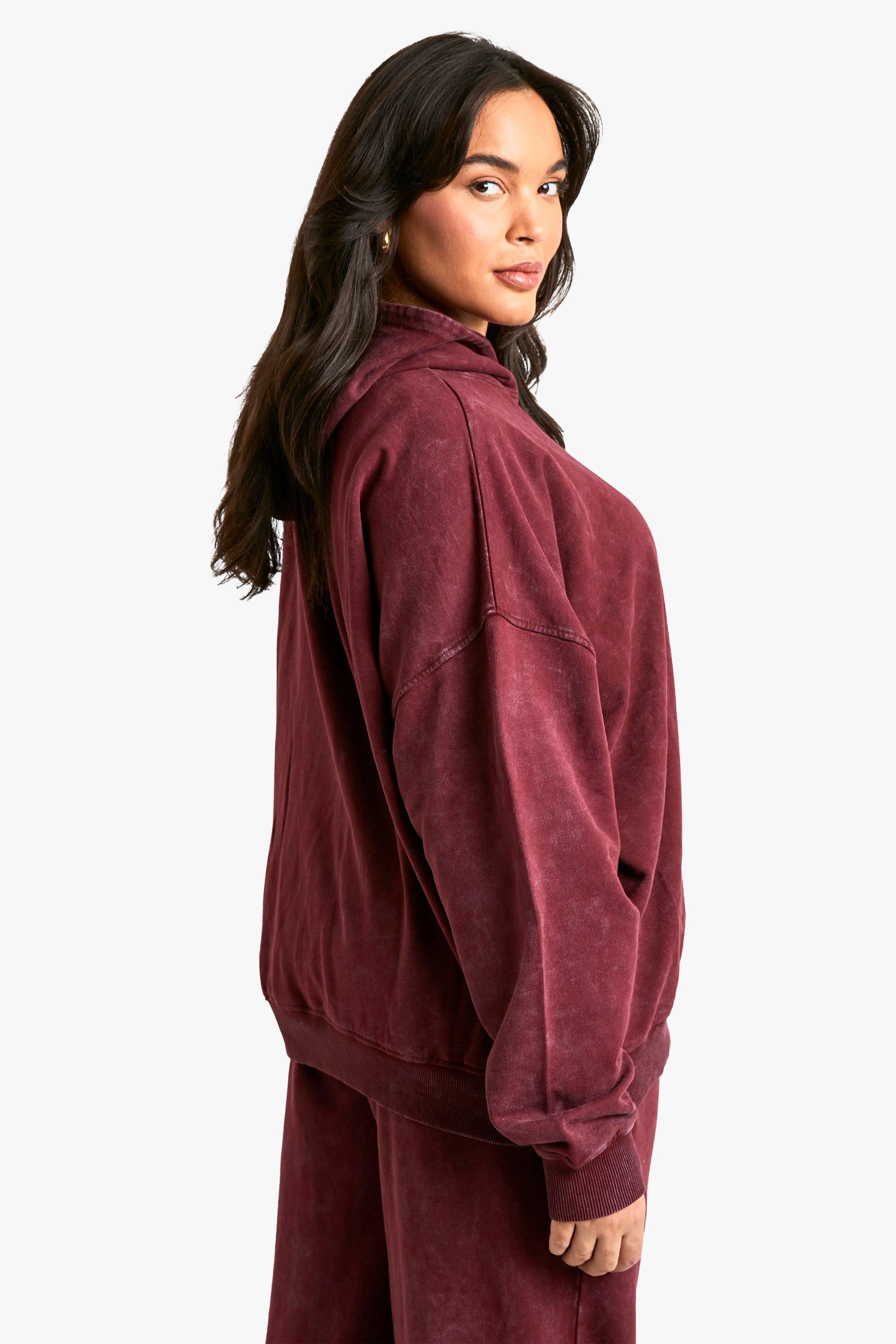 Plus Burgundy Premium Overdye Oversized Hoodie boohoo UK