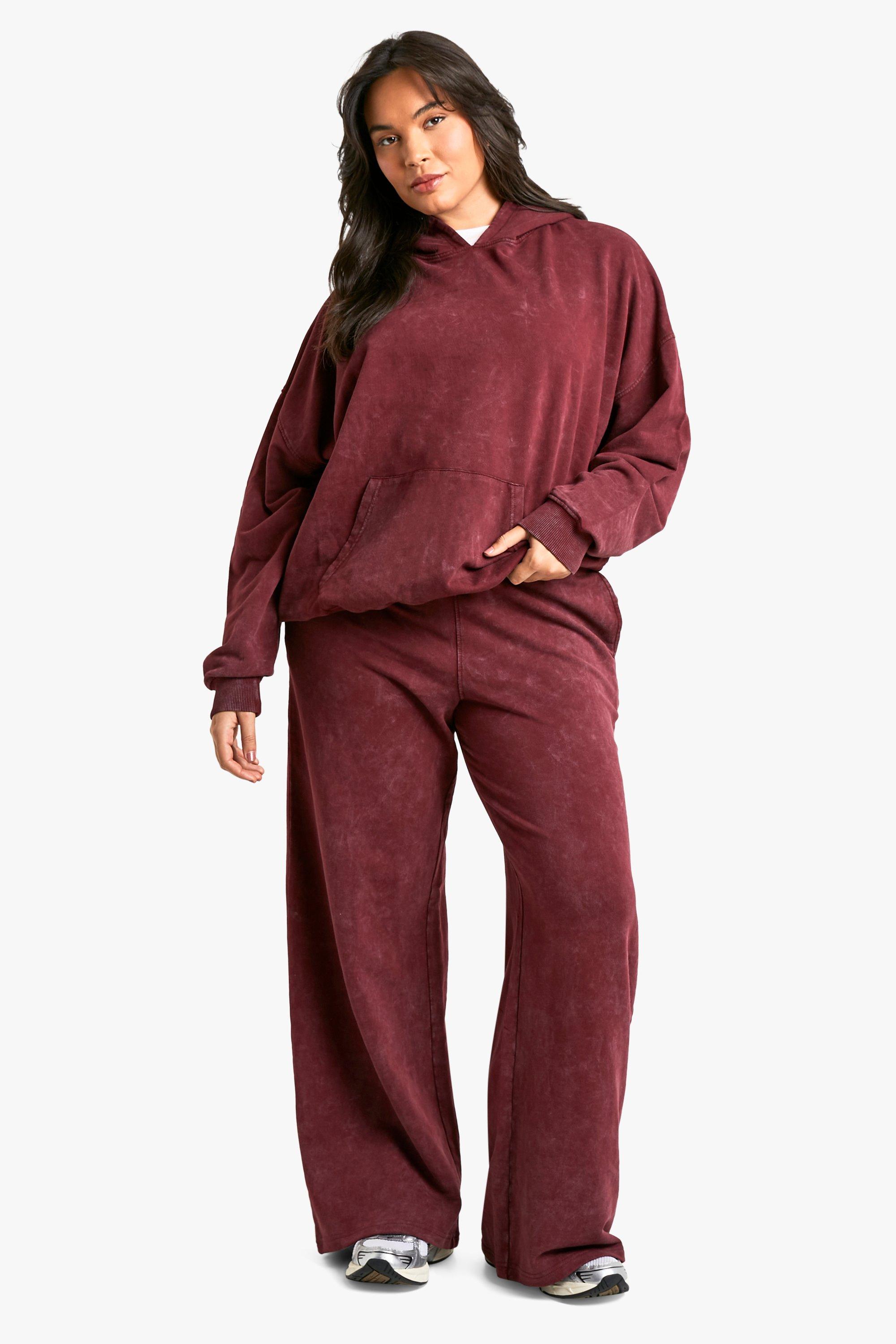 Plus Burgundy Premium Overdye Wide Leg Jogger