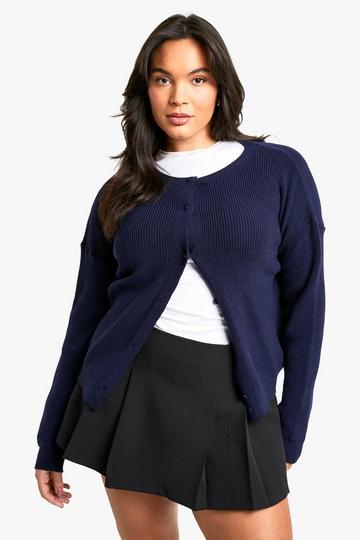 Plus Fijn Gebreide Cardigan Met Crewneck navy