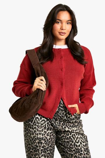 Plus Fine Gauge Crew Neck Cardigan burgundy