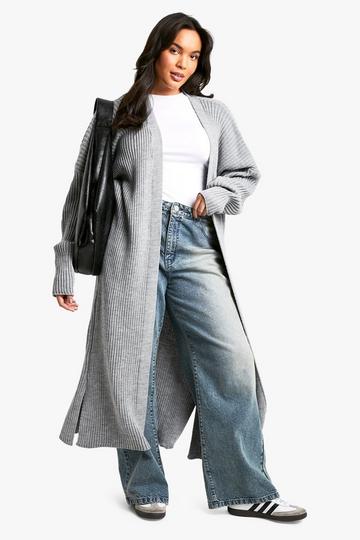 Plus Oversized Gebreide Maxi Cardigan light grey