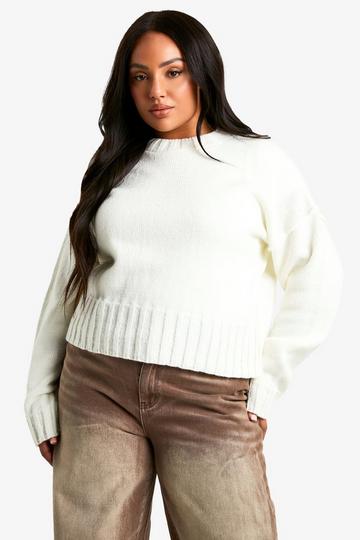 Plus Soft Knit Seam Detail Crew Neck Slouchy Jumper ecru