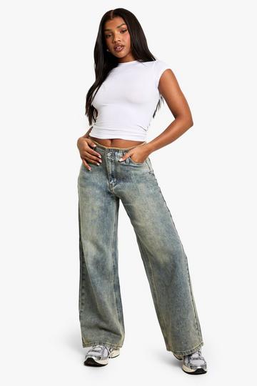 Waist Detail Wide Leg Jean mid wash