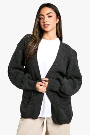 Balloon Sleeve Knitted Cardigan charcoal