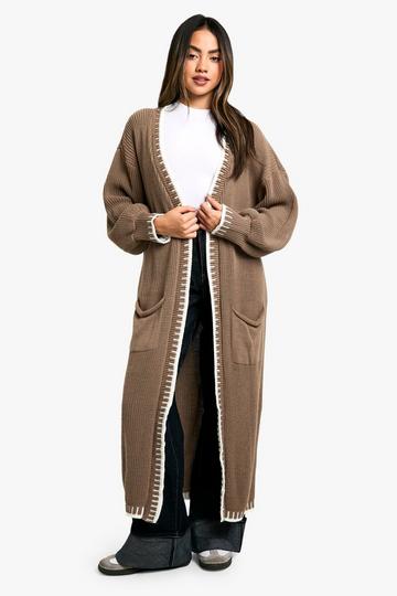 Blanket Stitch Knitted Maxi Cardigan mocha