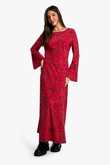 Floral Flare Sleeve Maxi Dress wine