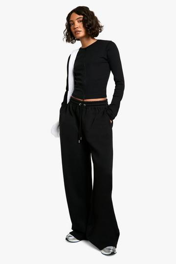 Tall Double Zip Long Sleeve Rib Top And Straight Leg Jogger Set black