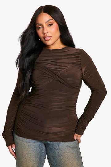 plus slinky Twist Detail ruched top chocolate