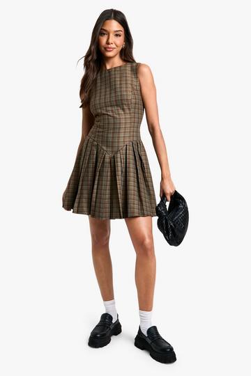 Check Pleated Tailored Dress multi