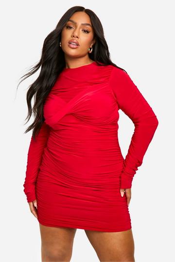 plus slinky Twist Detail Ruched Mini Dress red