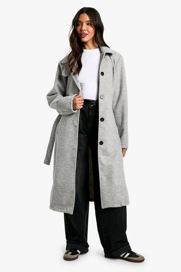 Belted Wool Look Coat grey marl