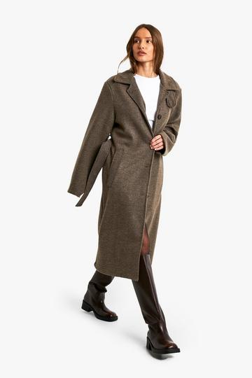 Belted Wool Look Coat brown