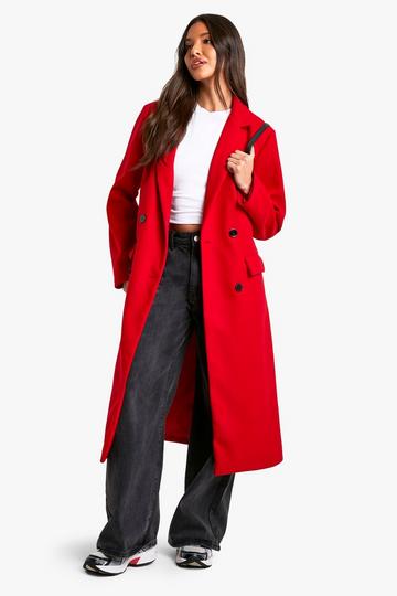 Red Shoulder Pad Wool Look Coat