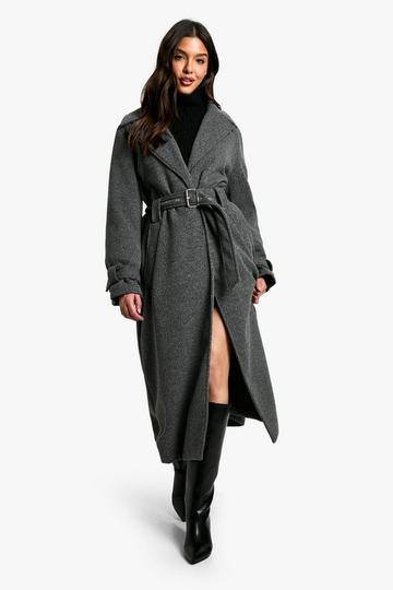 Belted Wool Look Maxi Coat dark grey