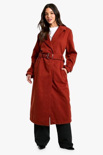 Belted Wool Look Maxi Coat rust