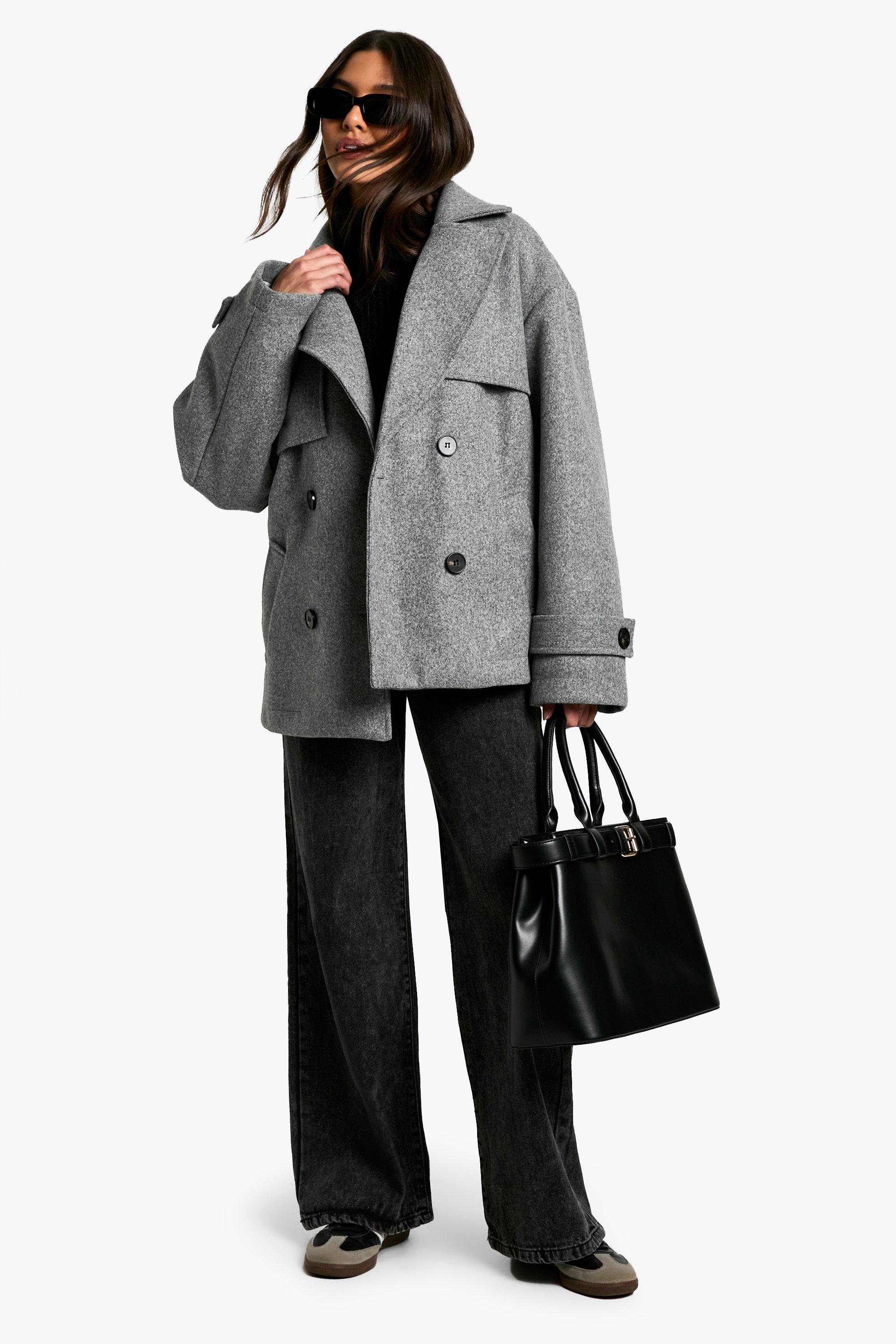 Belted Wool Look Short Coat