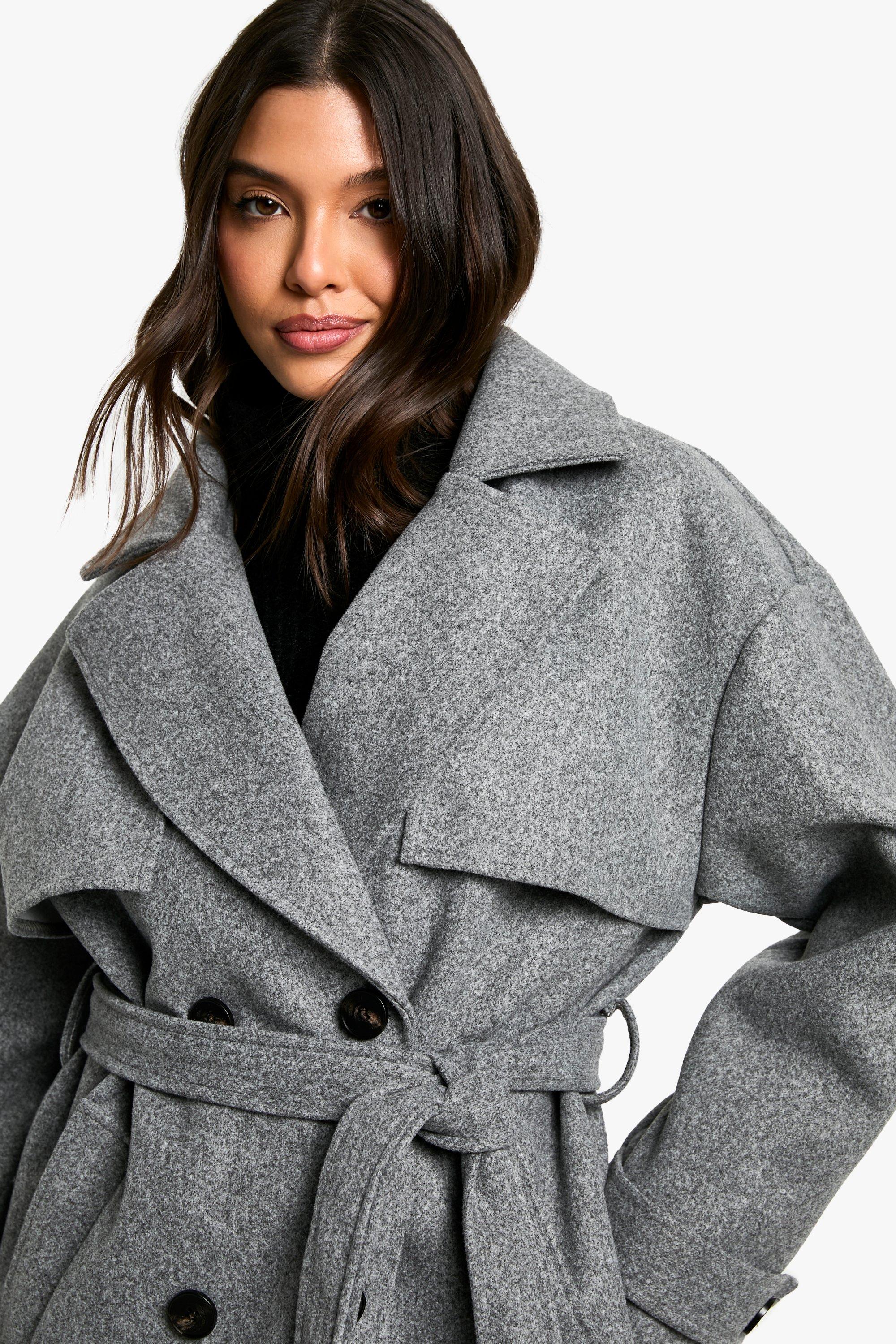 Belted Wool Look Short Coat