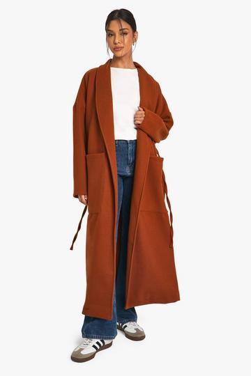 Belted Wool Look Coat rust