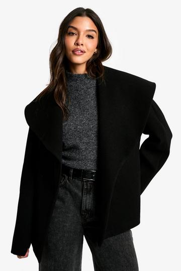 Black Overszied Collar Wool Look Jacket