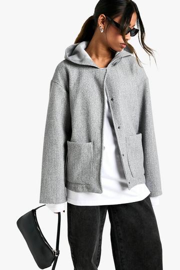 Hooded Wool Look Jacket grey marl