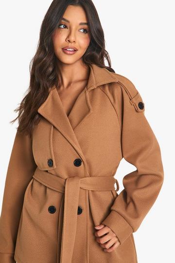 Belted Wool Look Jacket chocolate