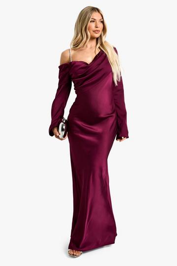 Satin Maxi Asymmetric Dress plum