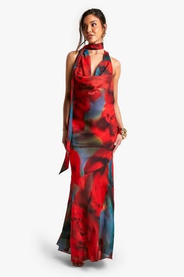 Blur Chiffon Halterneck Maxi Dress multi