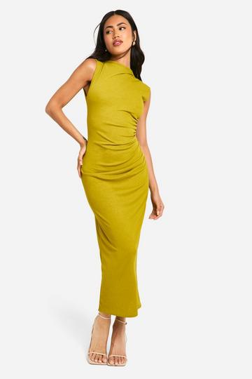 Sheer Ruched Maxi Dress olive