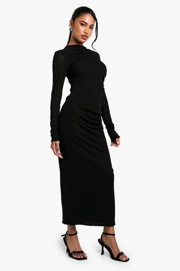 Doorschijnende Geplooide Maxi Jurk Met Lange Mouwen black