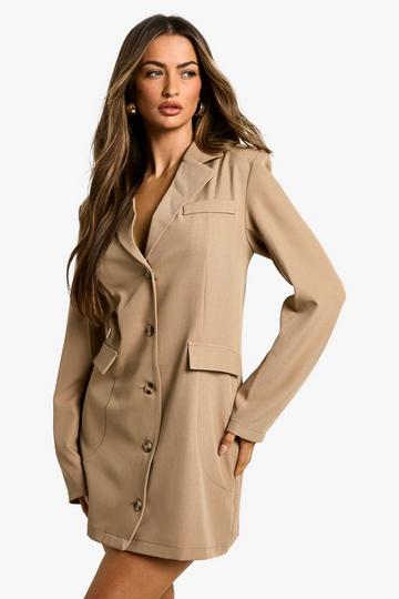 Boxy Button Down Blazer Dress taupe