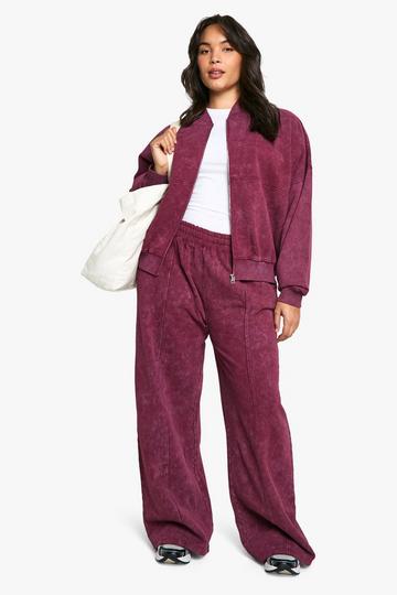 Plus Zip Through Bomber Straight Leg Jogger Tracksuit burgundy