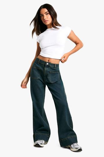 Petite Pocket Detail Flare Leg Jean, vintage blue