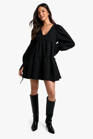 Puff Sleeve Tiered Smock Dress black