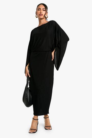 Boat Neck Flare Sleeve Midaxi Dress black