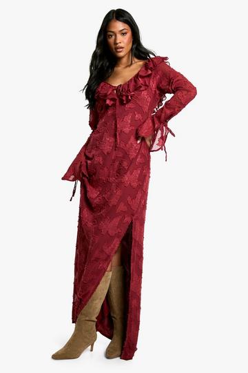 Tall Textured Flare Sleeve Maxi Dress berry