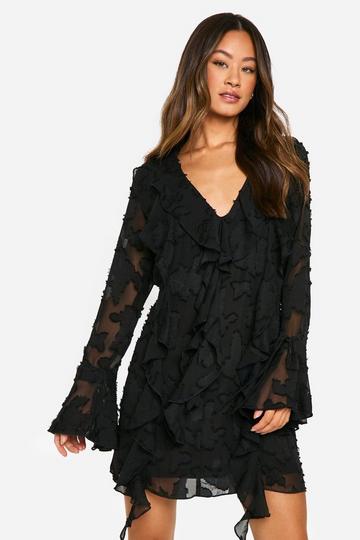 Tall Burnout Floral Ruffle Shift Dress black