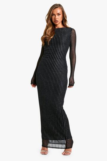 Geribbelde Metallic Maxi Jurk Met Boothals black