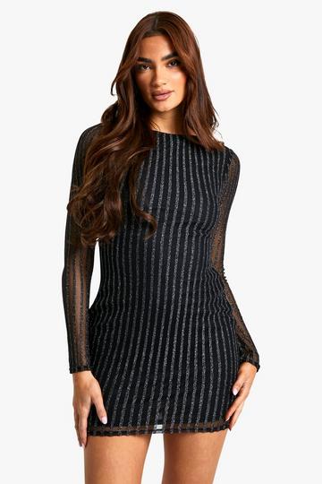 High Neck Metallic Rib Mini Dress black