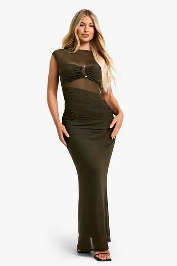 Ruched Twist Trim Detail Maxi Dress khaki