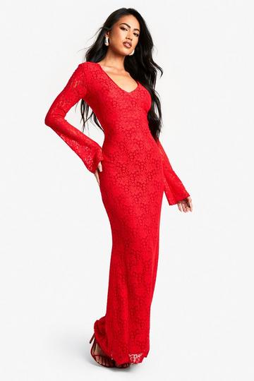 Red plunge lace maxi dress