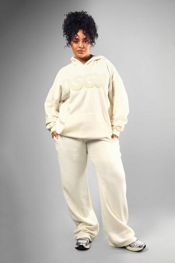 Plus Dsgn Toweling Applique Straight Leg Jogger cream