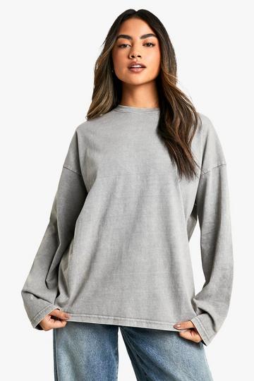 Acid Wash Oversized Long Sleeve Top light grey