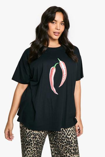 Plus Oversized T-Shirt Met Chili Opdruk black