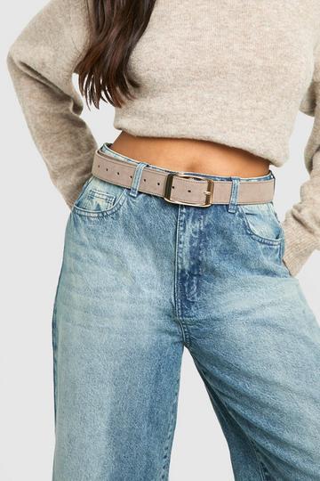 Faux Suede Chunky Gold Buckle Boyfriend Belt taupe