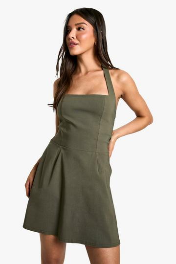 Bengaline Square Neck Skater Dress khaki